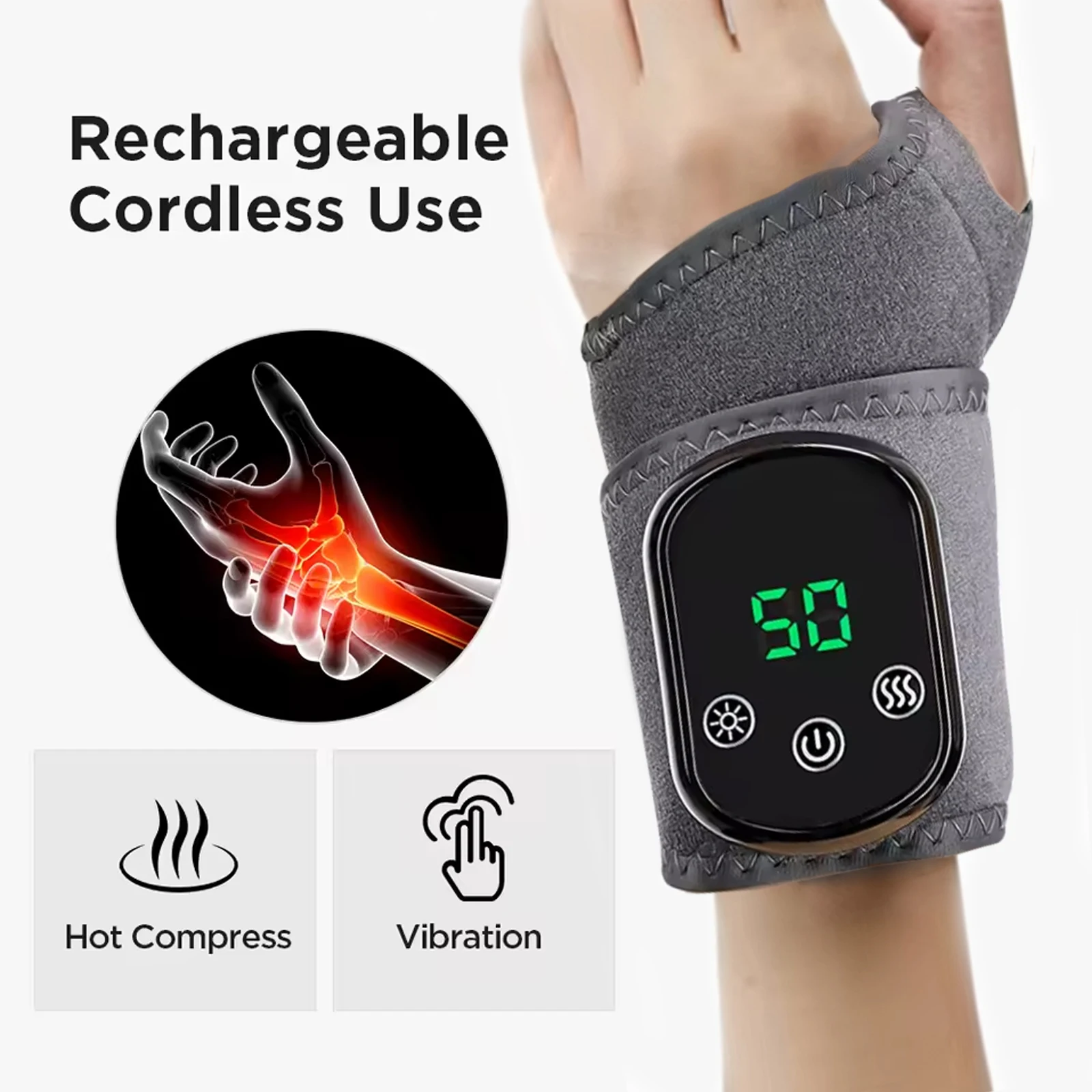 Electric Heating Wrist Guard Vibration Massage Hot Compress Wrist Wrap Massager Hand Protector Rechargeable Wristband