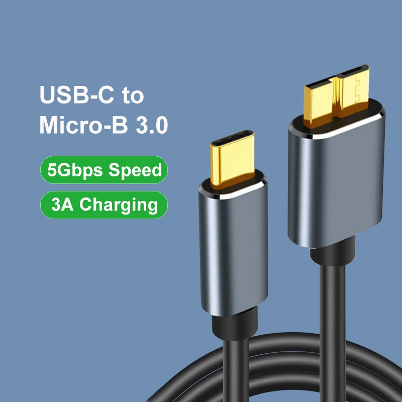 Micro B USB 3.0 para Tipo C Cabo, Carregamento, Sincronização, 5Gbps, Disco Rígido, Cabo de Dados