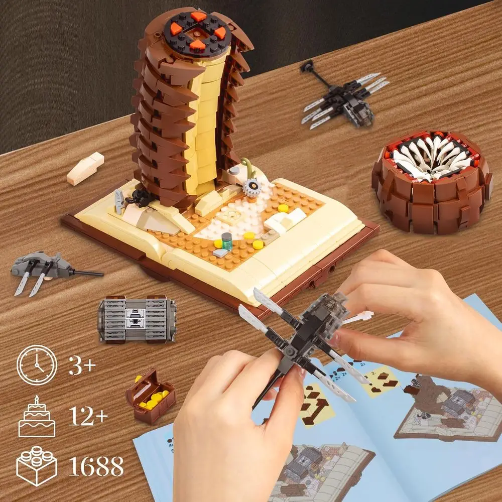 ชุดตัวต่อหนอนทรายสำหรับผู้ใหญ่พร้อมเครื่องบินออร์นิโทปเตอร์แบบแขวนสำหรับเด็กอายุ 8-12 ปี ตัวต่อแบบคลาสสิกที่ได้แรงบันดาลใจจากภาพยนตร์ 1688 ชิ้น