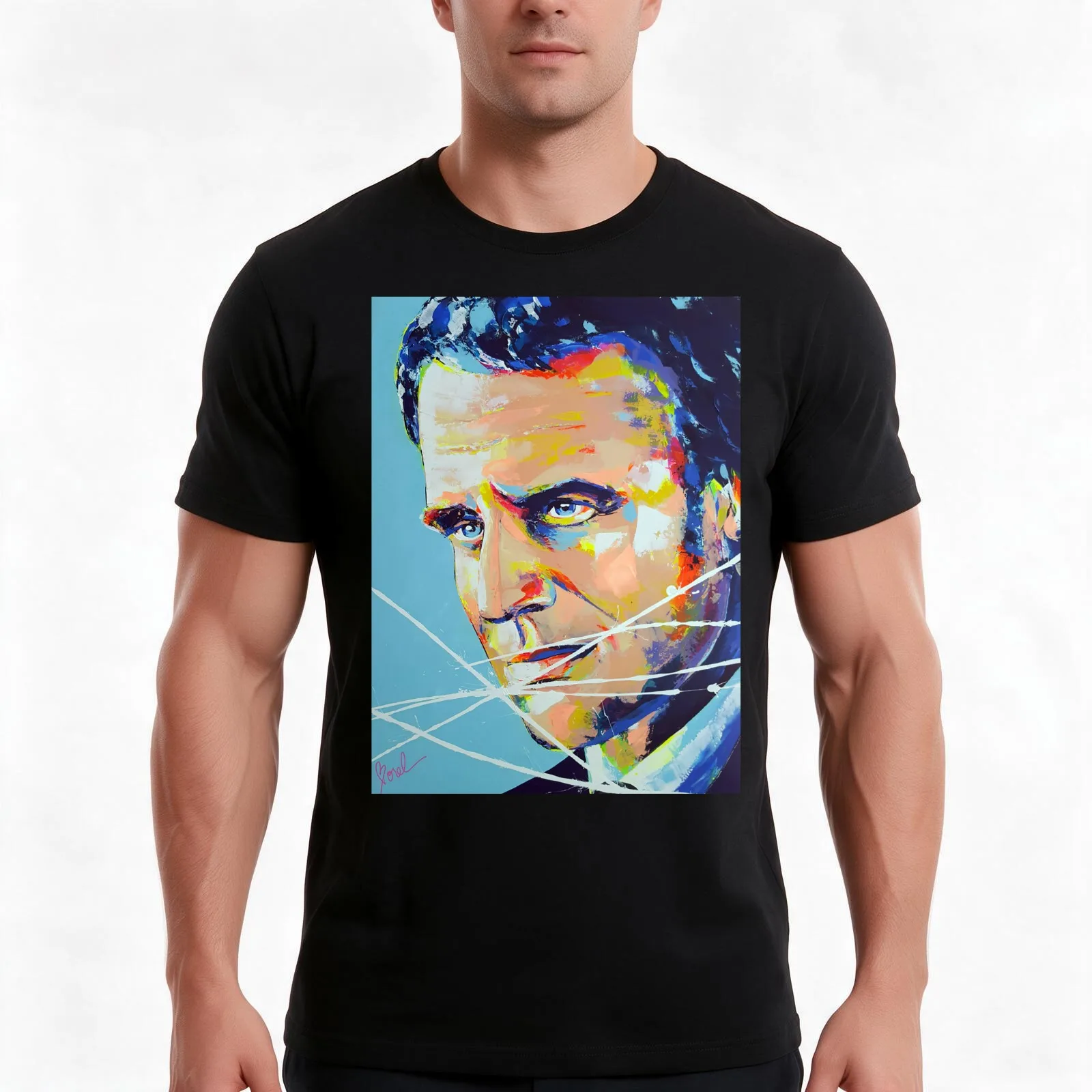 President Emmanuel Macron Artpainting T-Shirt, Summer Casual Cotton Tee, Oversized Streetwear Tops, Vintage Graphic Print