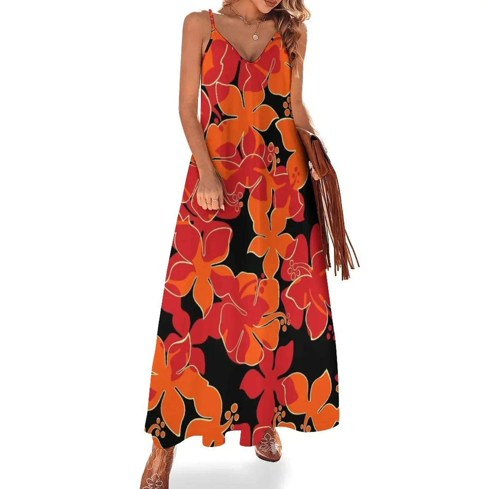 

Hanalei Hawaiian Floral Camo Aloha Shirt Print - Red, Orange & Black Sleeveless Dress summer dresses for women 2025 Dress