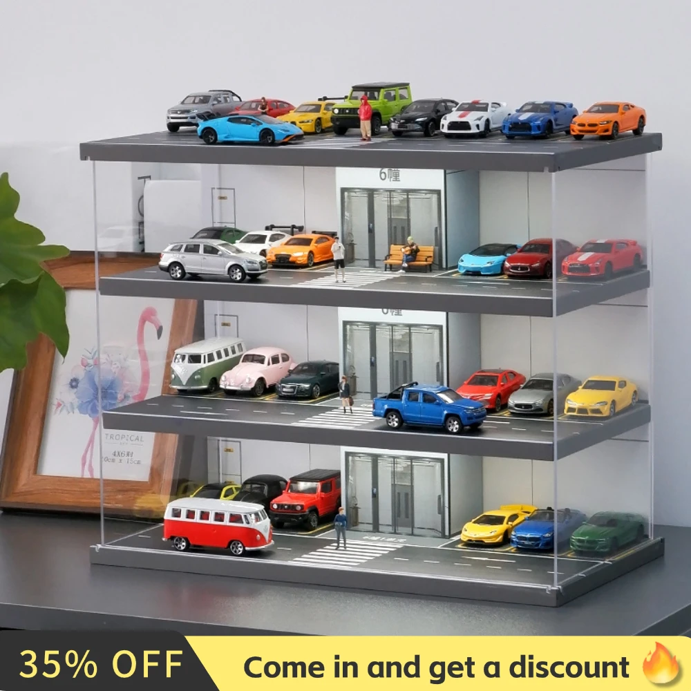 

1:64 Miniature Elevator Parking Lot Model Car Display Garage with Transparent Dust Cover and LED Lighting Scene Model