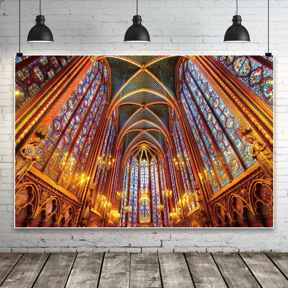 Paris Gothic Church Photography Background Paris Sainte Chapelle Candle Jesus Sacrament Stained Rose Glass Window Decor Backdrop