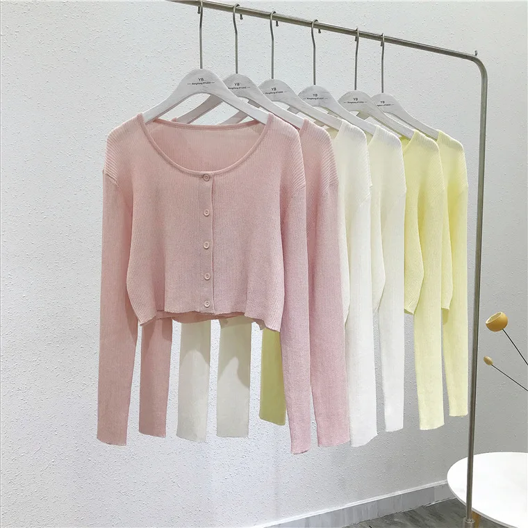 9017 Plus Size Internet Celebrity Gleicher Stil 3 Farben Kurze Strickjacke Jacke Rundhals Pullover Lose Sonnenschutz