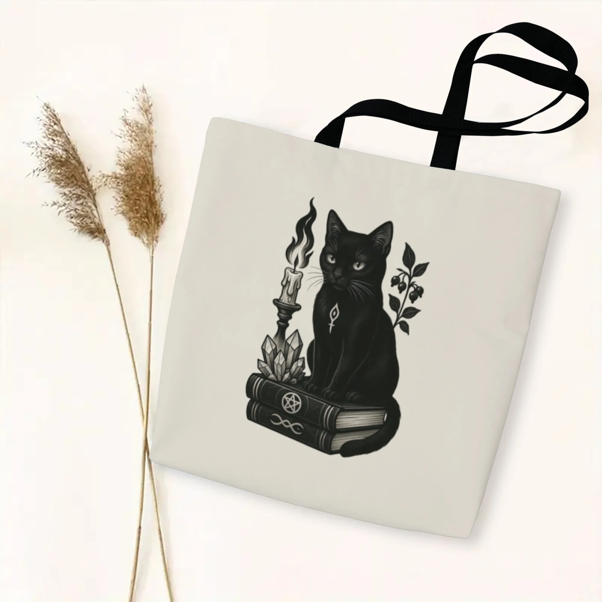 حقيبة كتف قماشية ذات قطة سوداء متعددة الاستخدامات، حقيبة كتف عملية للنساء مناسبة للتسوق والتسوق اليومي والمناسبات القوطية