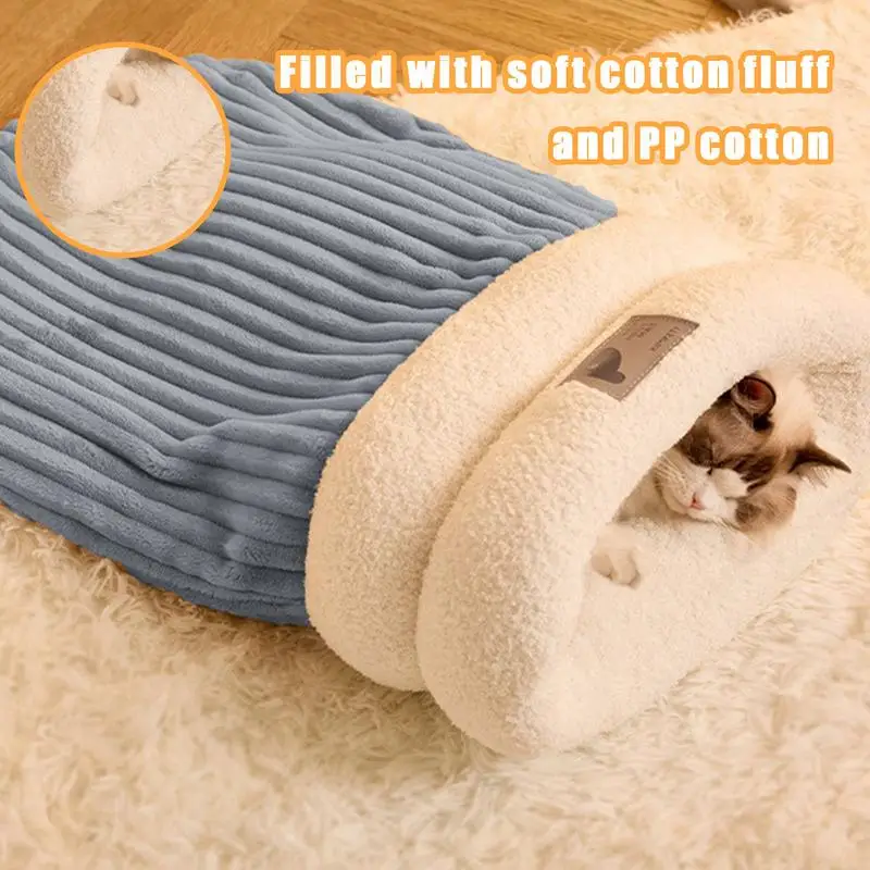 Cat Cave Sleeping Bag Pet Mat Winter Thickening Warming Pad Sack Burrowing Cozy Soft Comfortable Bed for Indoor Outdoor Pets