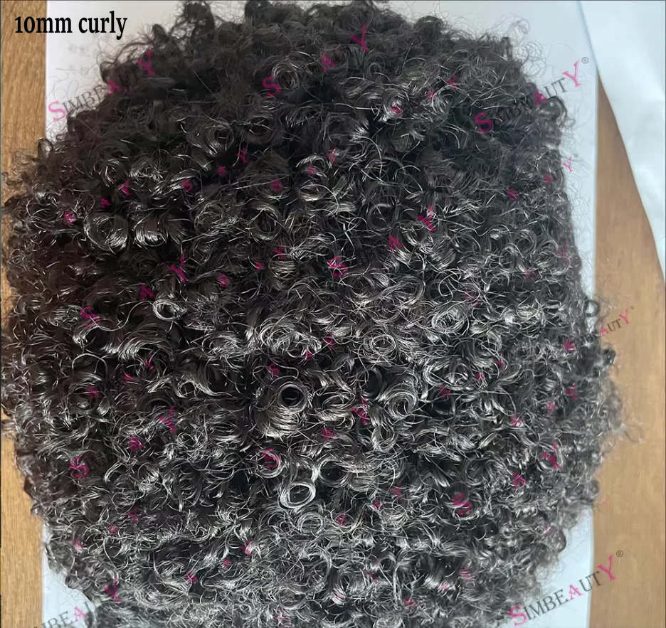 10mm/12mm Kinky Curly Herren-Toupet aus natürlichem Echthaar, supernatürlicher Haaransatz, Mono-Lace-Mesh-NPU-Basis, Haarprothesensystem – Detail 4