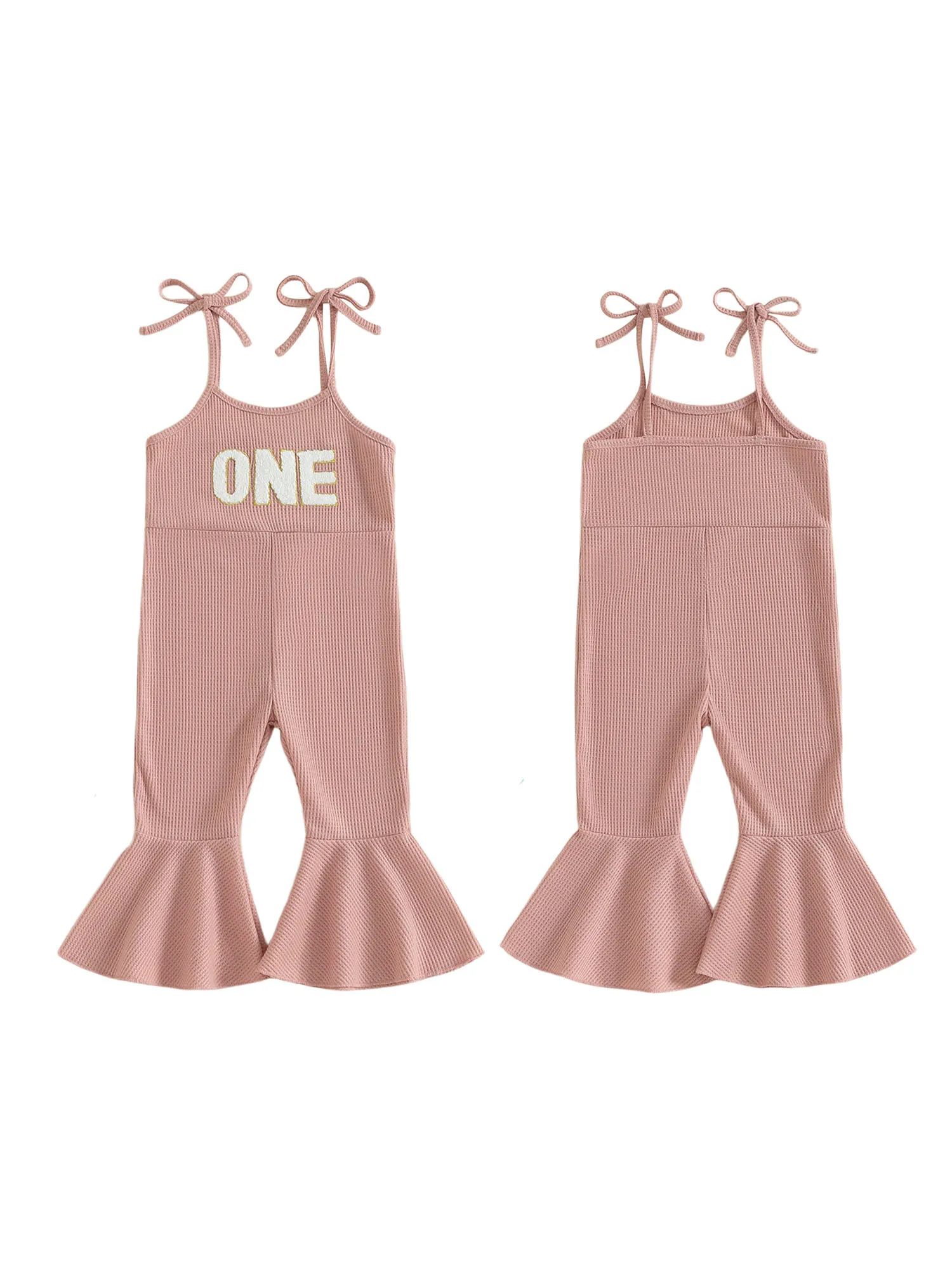 

Adorable Infant Girl Romper with Sweet Embroidered Messages Stylish Sleeveless Playsuit and Flared Pants for a Trendy Look