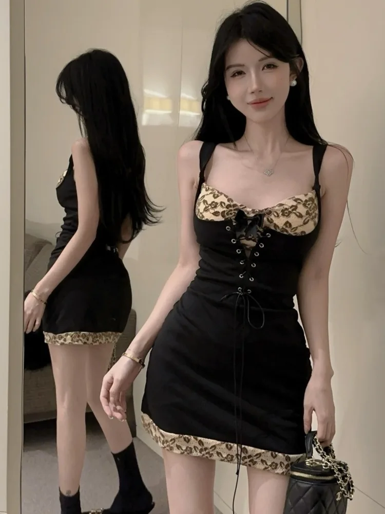

Elegant Lace Splice Belted Wrap Dress Autumn Winter Slim Fit Short Skirt Korean Style Commute Pure E-commerce Universal Size