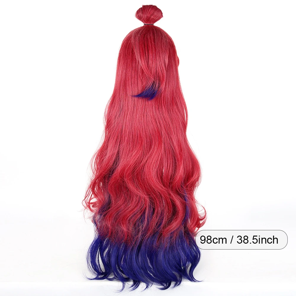 Red Ombre Blue Synthetic Long Wavy Wigs Middle Part Fluffy Anime Game Cosplay Heat Resistant Wig for Daily Party