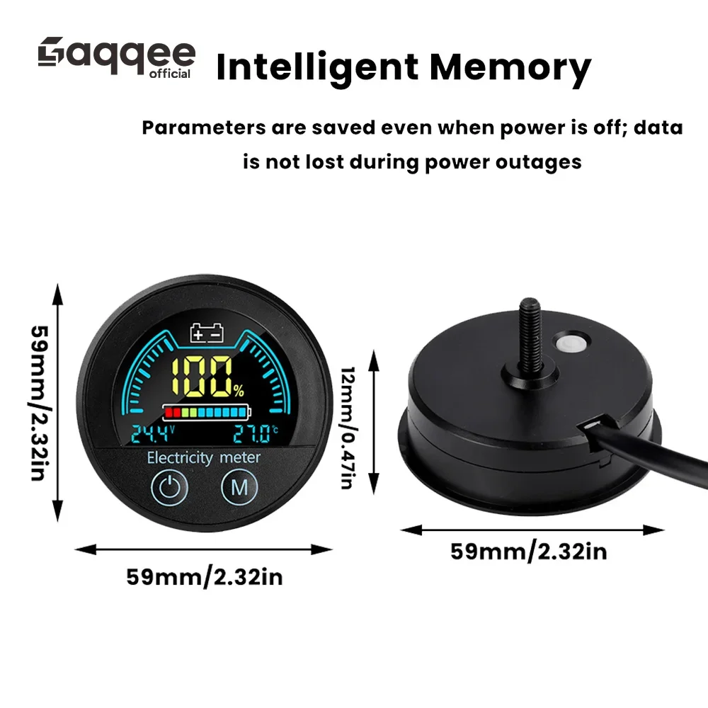 DC 7-100V Waterproof Circular LED Digital Voltage and Charge Level Indicator 2-Wire Voltmeter Tester for Car Motorcycle Boat