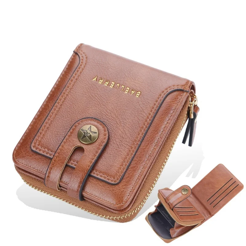 

High Quality Leather Men's Short Wallet Vintage Multi Card Slot Coin Purse Business Man Card Holders Zipper Money Wallet