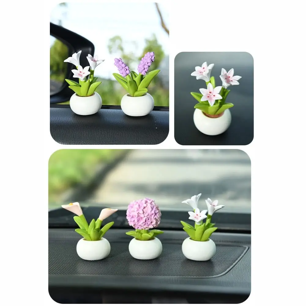 New Simulation Flower Pot Automobile Dashboard Decoration Resin Lily Car Decoration Hyacinth Car Interior Accessor Car