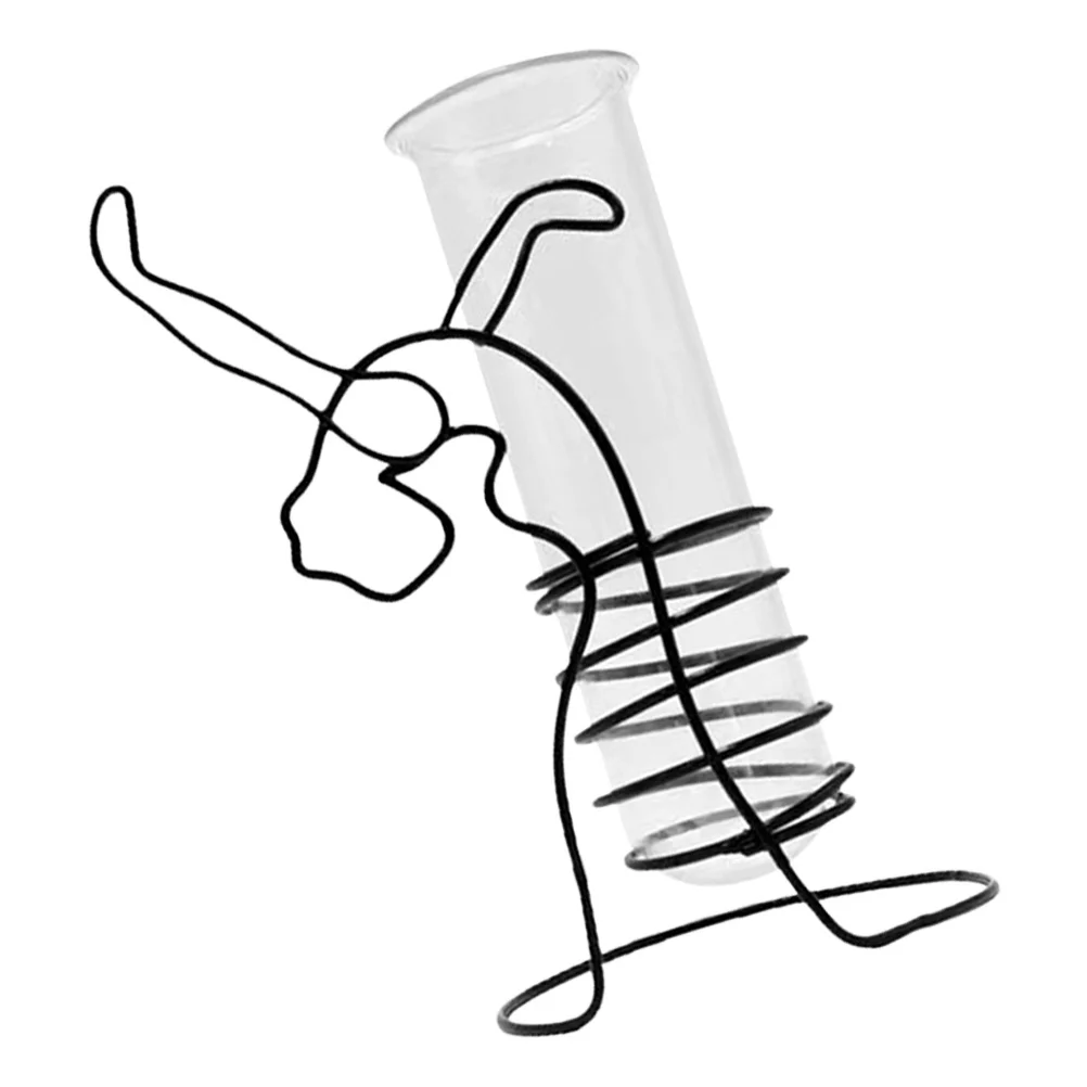 

1Set Flower Tube with Iron Frame Minimalist Glass Vase for Hydroponic Plants Decorative Home Office Balcony Garden Ornament Room