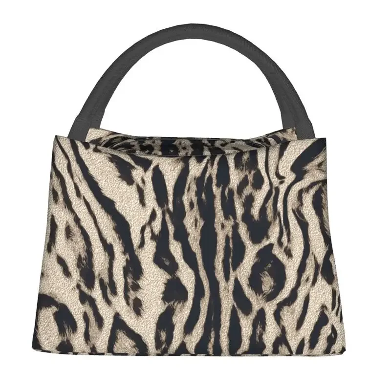 Tiger Fur Pattern Platinum Portable Lunch Box Women Waterproof Wild Animal Skin  Print Insulated  Bag