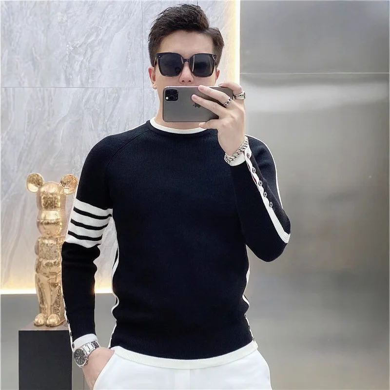 

Slim Fit round Neck Striped Knitwear Long Sleeve Men's Fashionable Casual Sweater Autumn Winter New Arrival Versatile Style