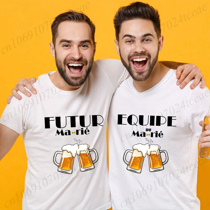 Evg Future Team Groom Best Man T-shirt French Single Farewell Bachelor Party Tshirt Boyfriend Engaged Wedding Beer Graphic Tops