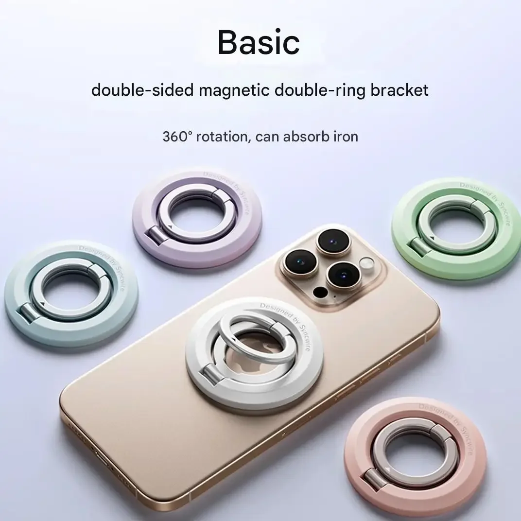 QM actualiza el soporte magnético para teléfono de doble anillo con rotación multiángulo y modo de suspensión de soporte de pantalla horizontal y vertical.