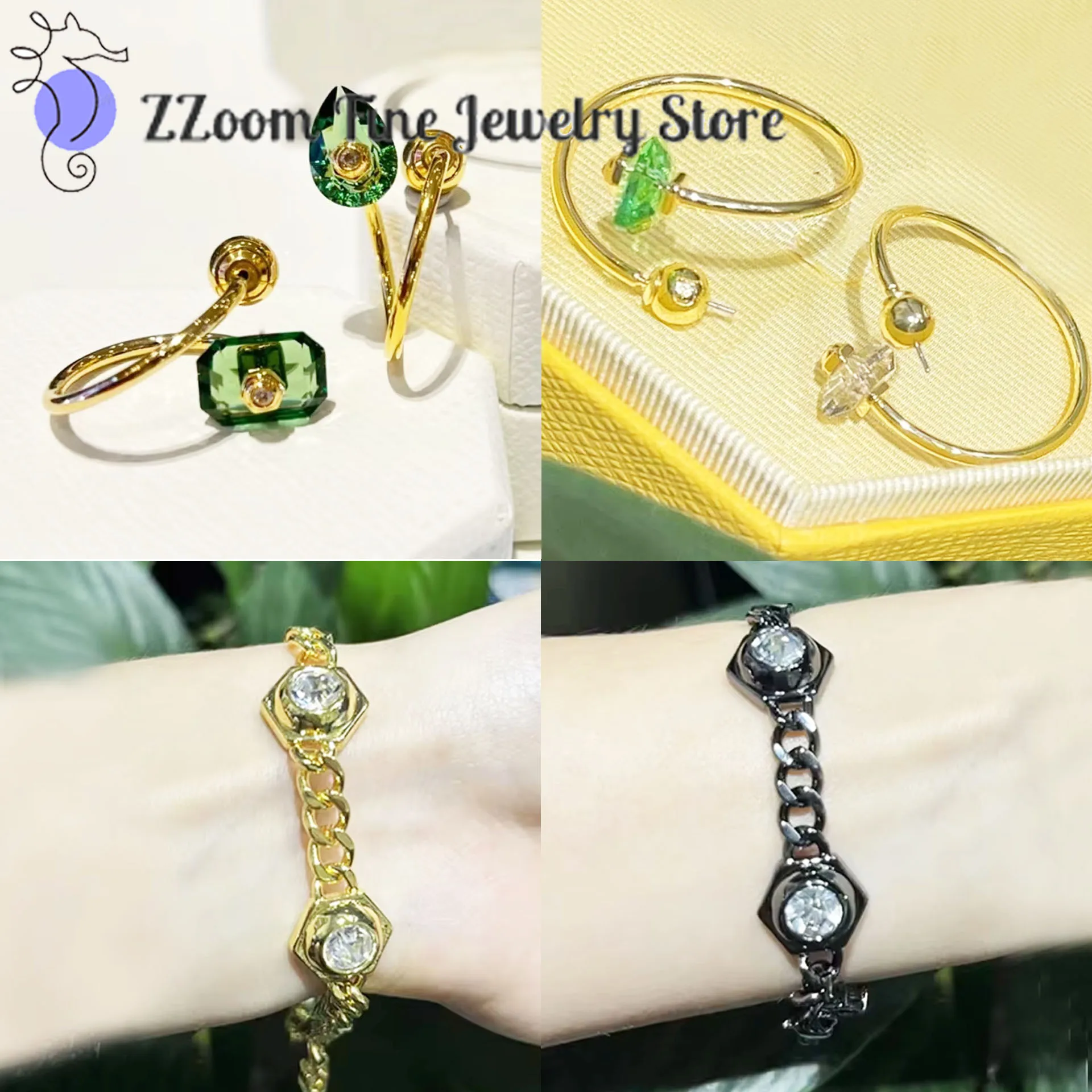 Original Jewelry Crystal 2025 New Sales Trend Set Green Water Drop Pendant Necklace Bracelet Earrings Ring Party Gifts for Women