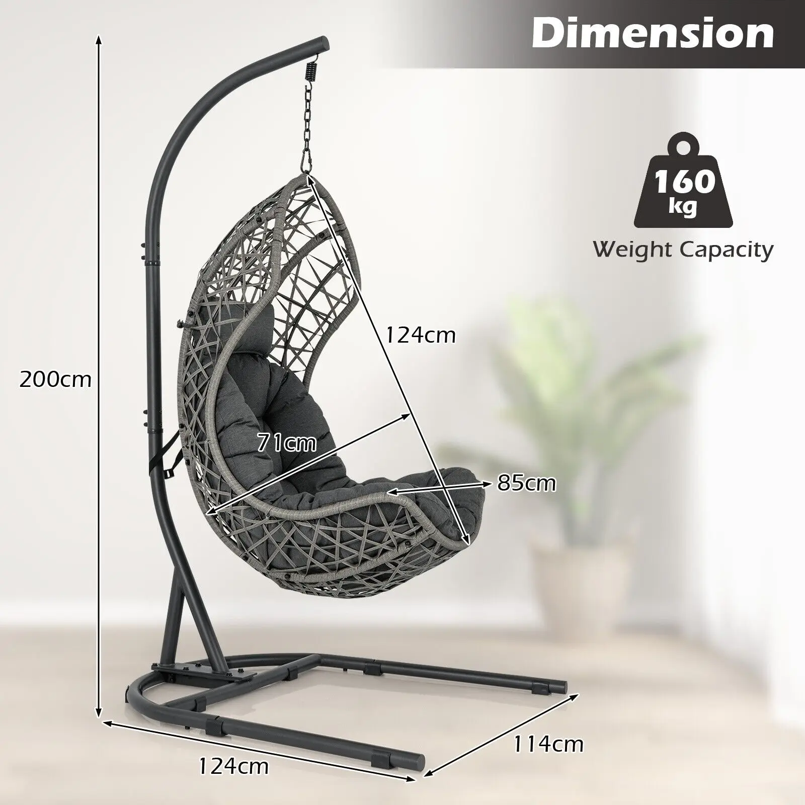 GOFLAME Hanging Egg Chair Indoor Outdoor Patio Wicker Hammock Chair w/ Stand