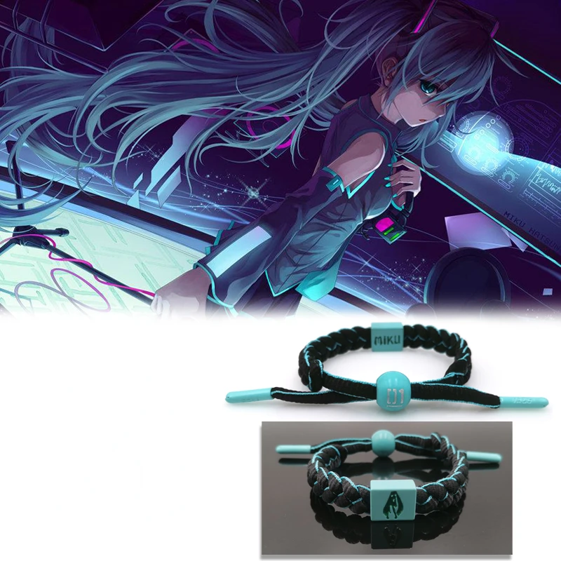 Cartoon Anime Hot Peripheral Hatsune Miku Logo Reflective Fashion Bracelet Student Handmade Couple Hand Rope Luo Xiaohei Gift