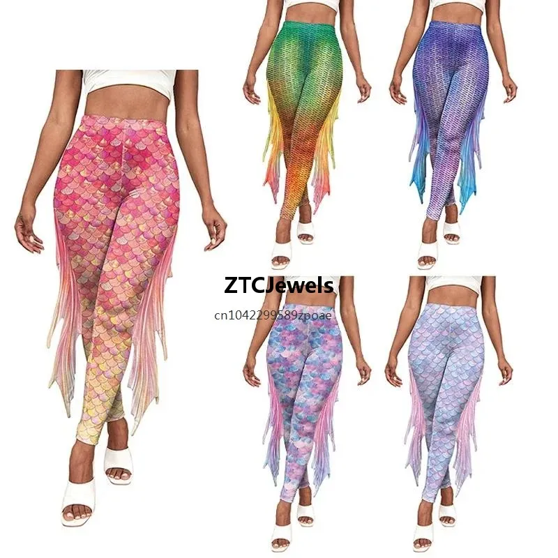 Mermaid Scale Printed Leggings 3D Fish Scale Cosplay Pants Women Yoga Pants Tight Fitted Casual Fashion Bottoms - view 3