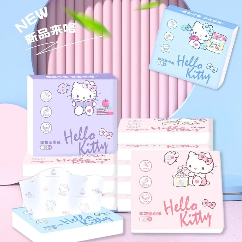 New Hello Kitty Bag Tissues 6 Pack Portable Facial Tissues 3 Ply Sanrio Cute Print Travel Tissues Unscented Girls Gift Wholesale