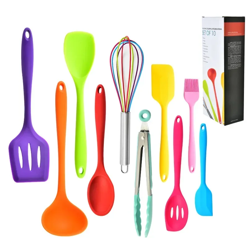 Colorful Silicone Kitchen Ware 10-Piece All-Inclusive Kitchen Supplies Cooking Silicone Pot Ladel Kitchen Utensil Set