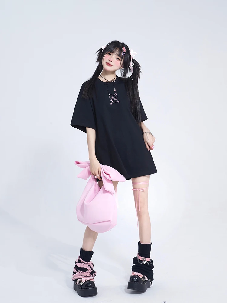 T-shirt à manches courtes pour femmes, bretelles à nœud, Design Original, ample, doux, Cool, haut polyvalent, vêtements Y2k, été