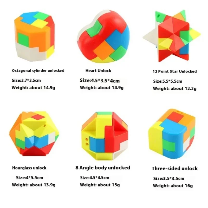 12PCS 3D 퍼즐 루반 자물쇠 열쇠고리 두뇌 게임 매직 큐브 지능 어린이 교육용 장난감 어린이 및 성인용 스트레스 해소