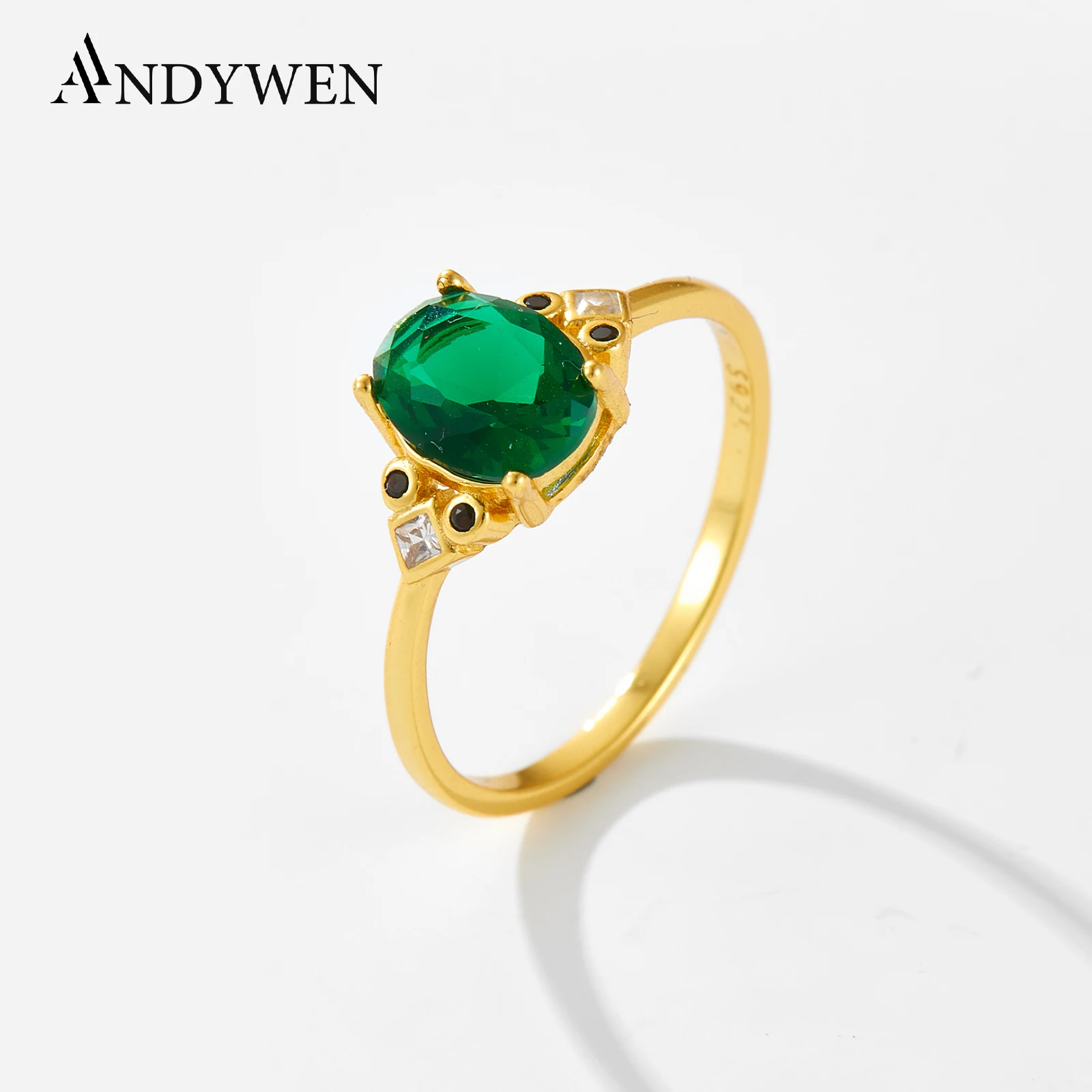 ANDYWEN 925 Sterling Silver Big Green Zircon Oval Ring Women Rock Punk Party Luxury Jewelry Accessories For Wedding Gift