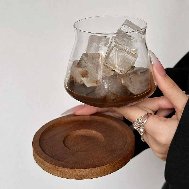 

Vintage Coffee Shop Clear Glass Cup Latte Cup with Flared Rim Cold Brew Iced Americano Drinkware