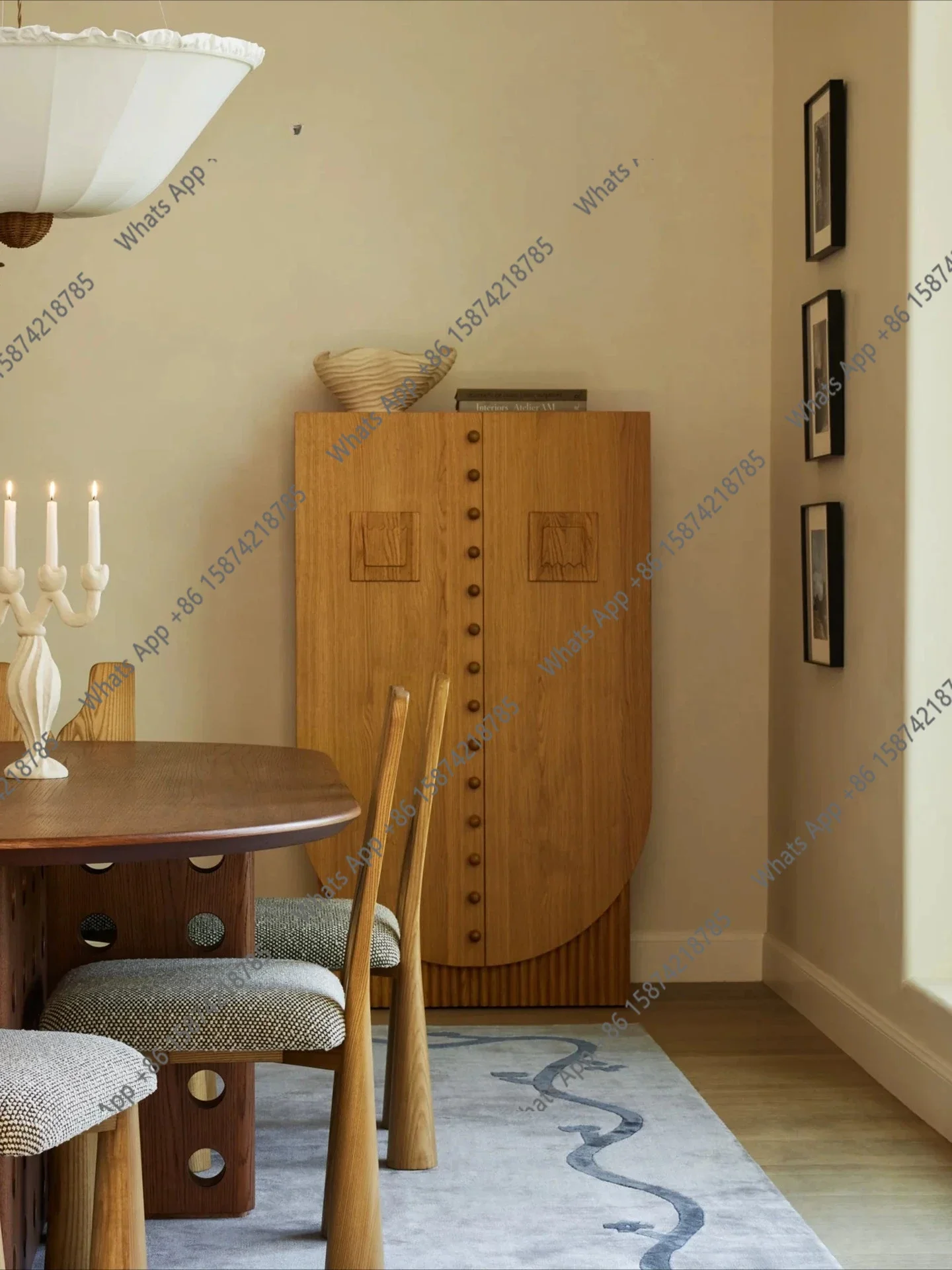 BJ Designer Second-hand Sideboard, Wall-wall-integrated Solid Wood Storage Cabinet, Light Luxury High-end Floor-to-ceiling Stora