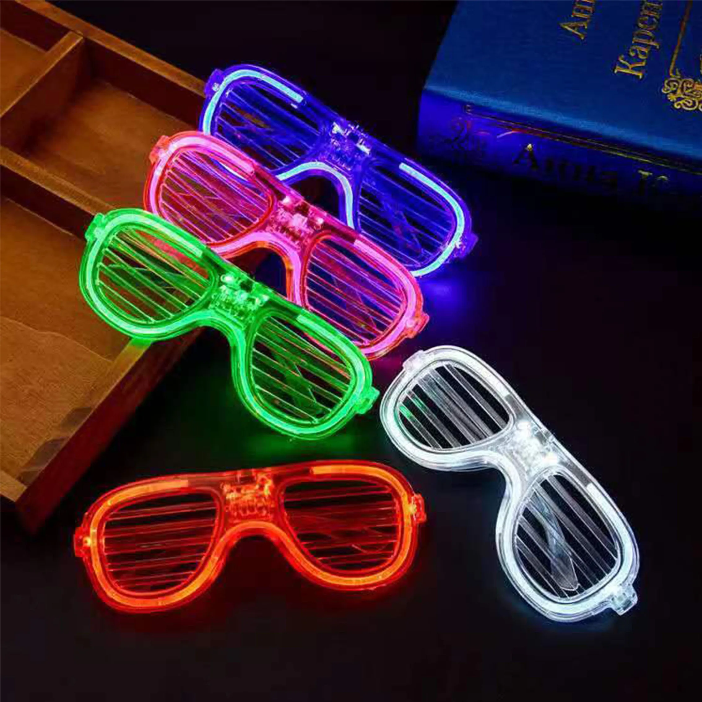 LED Light Glasses with Random Glitter, Party Decoration Supplies, Christmas, Birthday, Halloween, Hot Sale, 5 Pairs