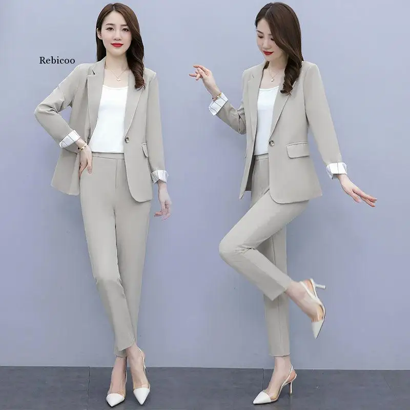 

Women's Spring Summer Thin Blazer Pants 3 Pcs Set Korean Office Lady Work Graceful Suit Coat Trousers Vest Outfits Daily Clothes