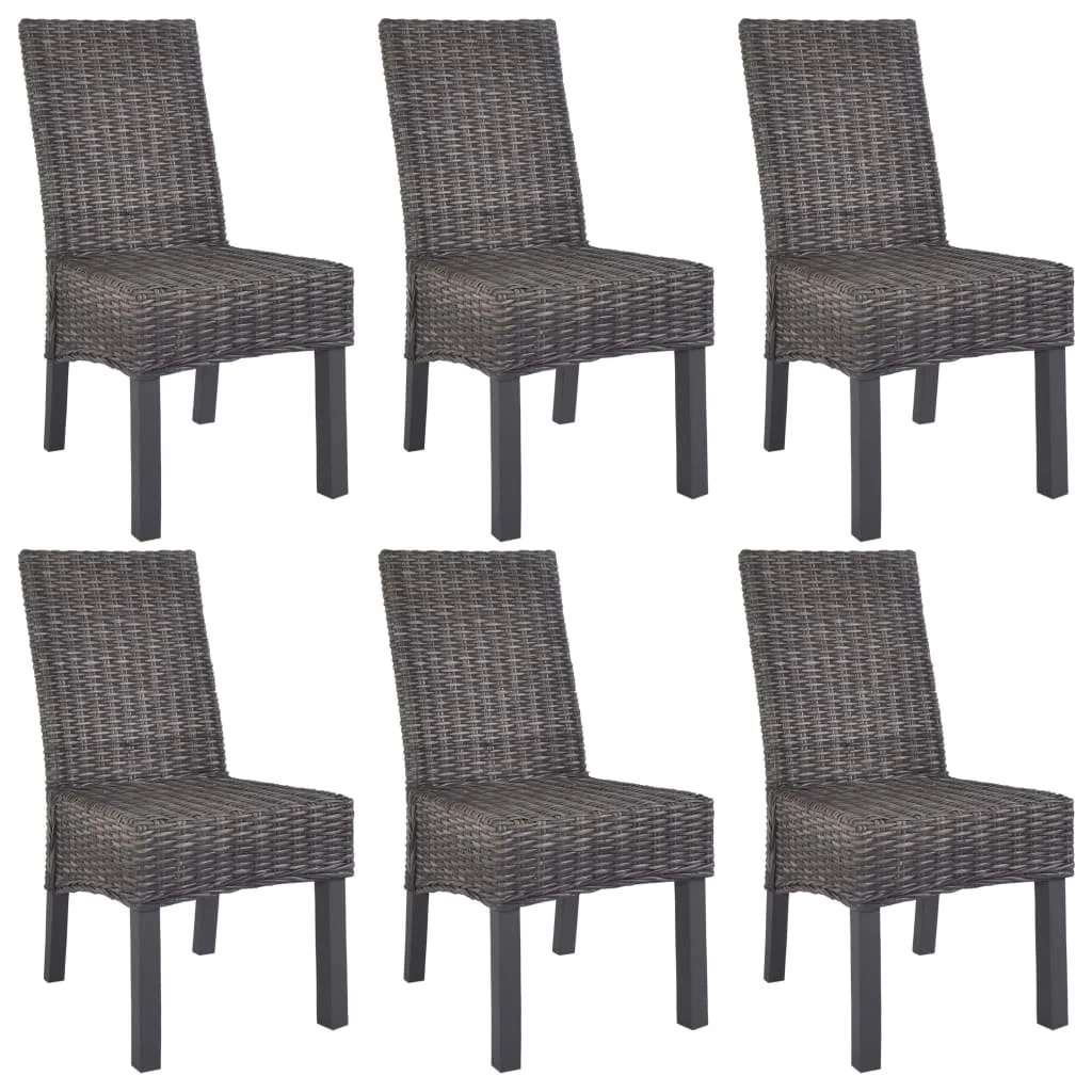 Dining Chairs 6 pcs Brown Kubu Rattan and Mango Wood kitchen Chair