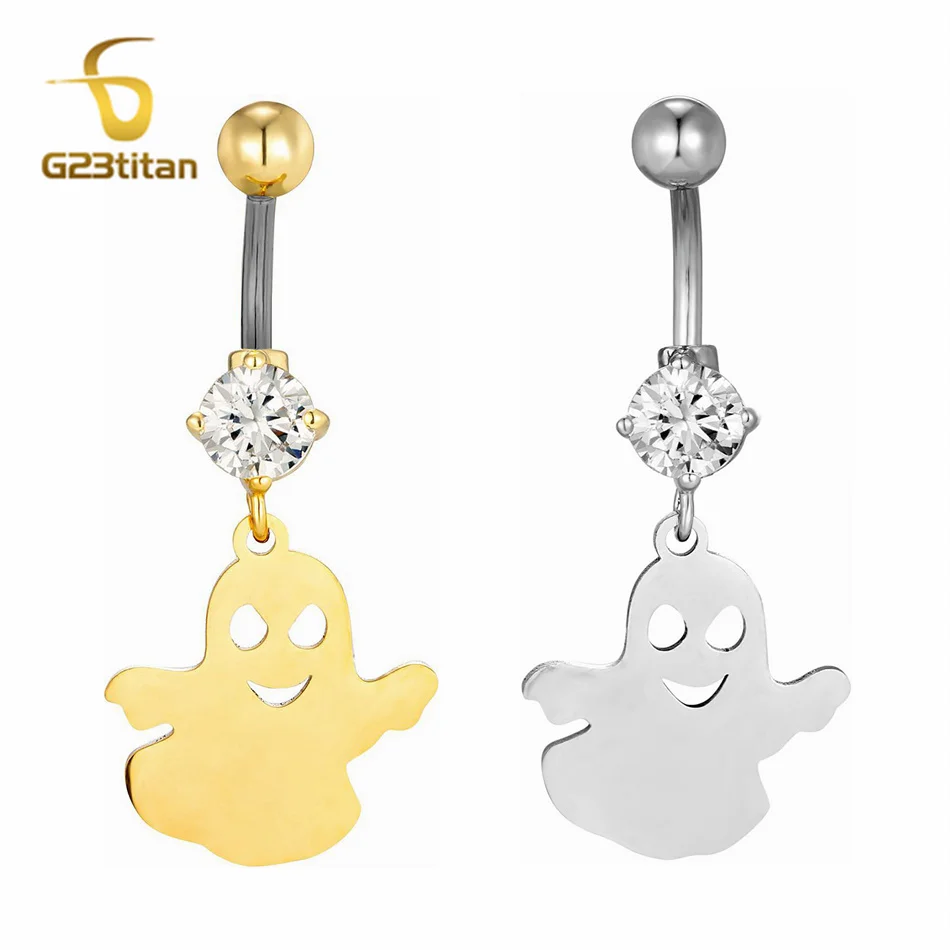 Anillos neogóticos de acero inoxidable para ombligo, pequeño diablo, fantasma, circonita F136, barra de titanio, joyería de Halloween, piercings para el cuerpo de 14G