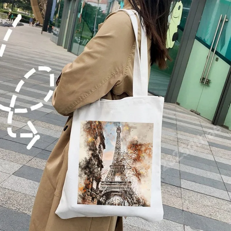 New York Paris London Pisa Shoulder Bag Rome Athens Painting Watercolor Women Girl Canvas Handbag Tote Eco Shopper Shopping Bags