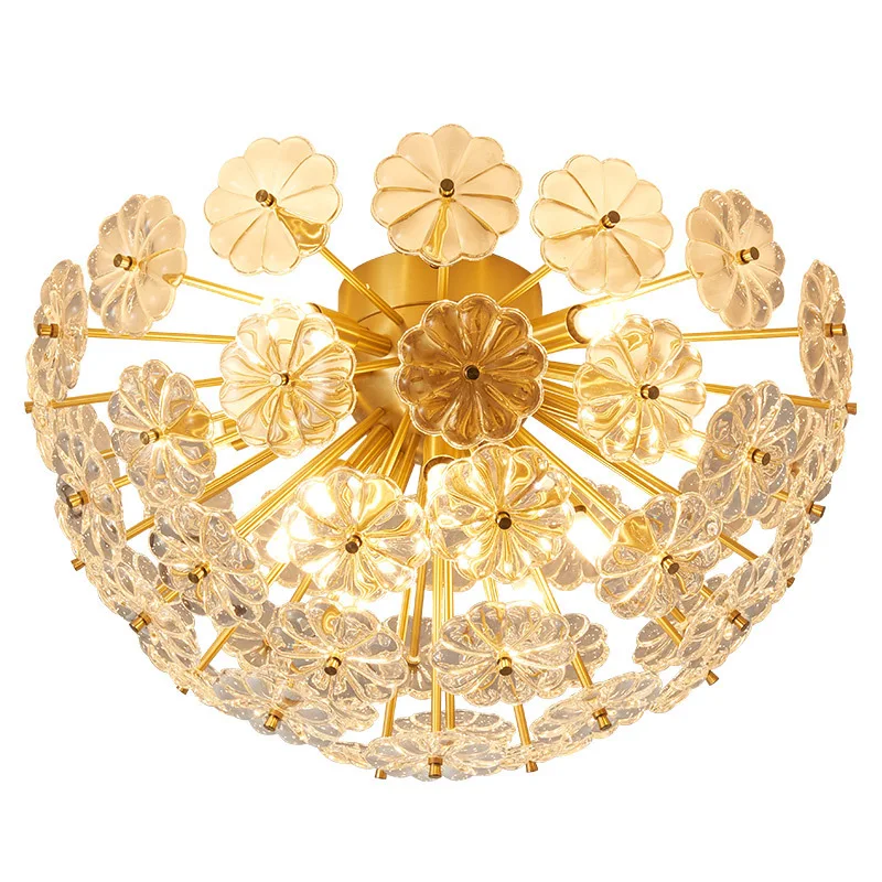 Interior decoration bronze brass chandelier living room modern flower ceiling lamp