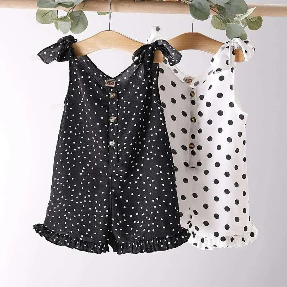 

Kids Overalls New Polka Dot Baby Girls Clothes Baby Rompers Kids Jumpsuit Summer Sleeveless Button 1-5Y Girls Outfits