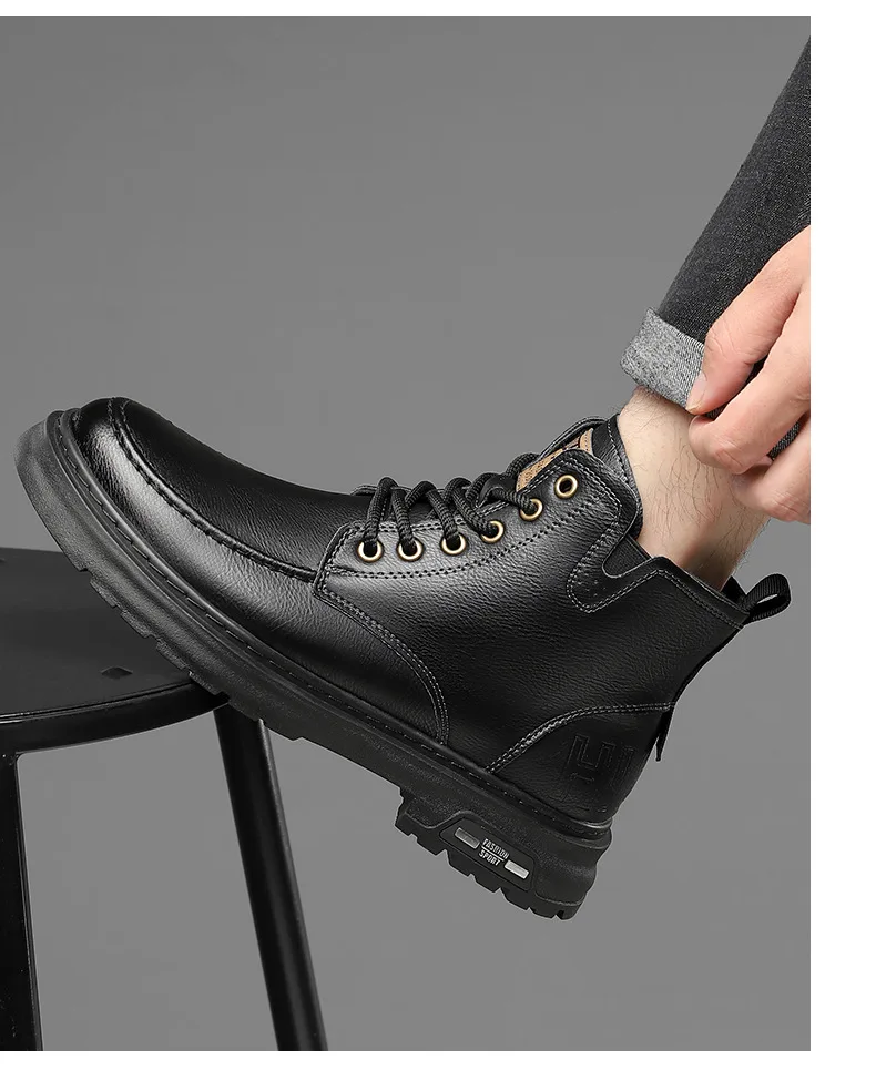 Autumn Winter Cow Leather Platform Boots for Men Designer Casual Work Shoes Male Outdoor High Top British Style Ankle Boots Man