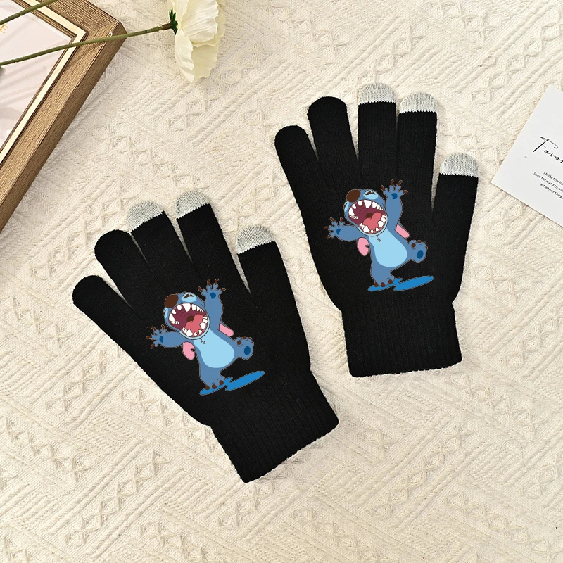 Disney Stitch Adult Glove Winter All Finger Warm Acrylic Fibers Soft Breathable Gloves Cartoon Anime Women Birthday Cute Gifts