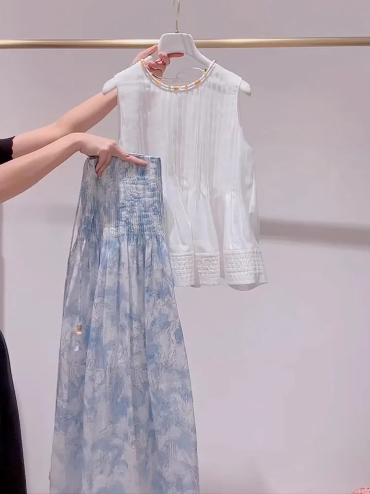 

Summer Faion Unique Beautiful Floral Print White Svel irt And f Skirt Women's Set 2025 New Arrival Ele Sle