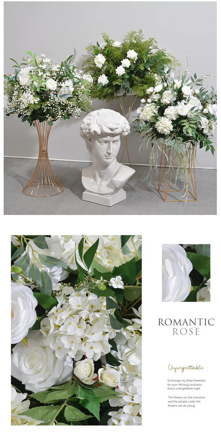 Künstliche Grünblätter Hortensie Rosenblütenkugel Hochzeitstisch-Mittelstück Kerzenhalter Geometrischer Ständer Blumendekoration Event-Bühne – Detail 8