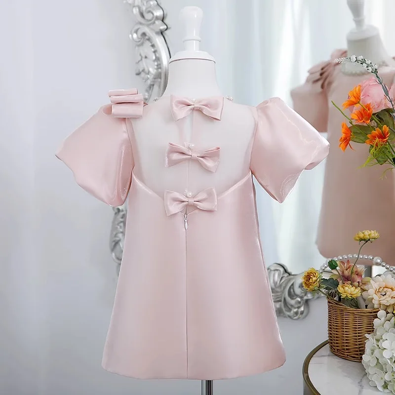 Pink Baby Girls Christening Gowns Dresses Newborn Baby Baptism Clothes Princess Beads Bow 1st Year Birthday  Christmas Costume