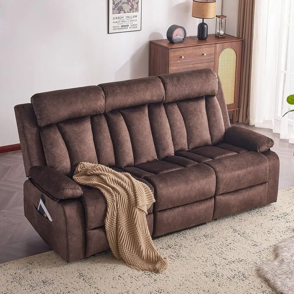 

Heated & Massage Reclining Sofa with Multi-Function Ports & Wall-Mounted 3-Seat Recliner for Living Room