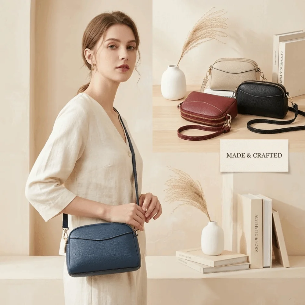 

Fashion PU Crossbody Phone Bag Stylish Adjustable Crossbody Bag Durable Double Compartment Mini Square Bag Gift