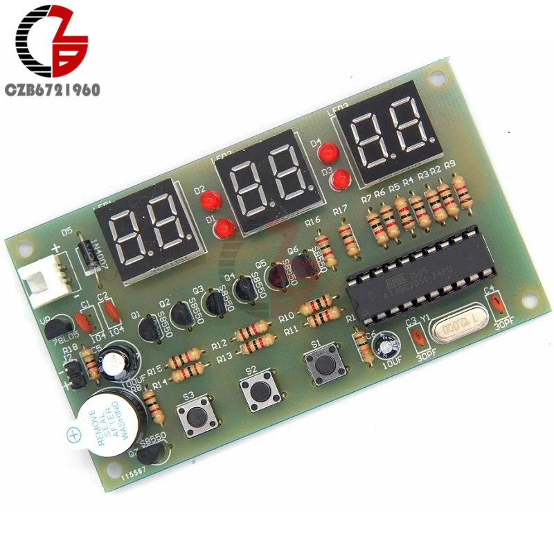 12V C51 Electronic Clock DIY Kit LED Digital Horologe Suite Timer Module with Button Switch for Alarm Countdown Clock Stopwatch