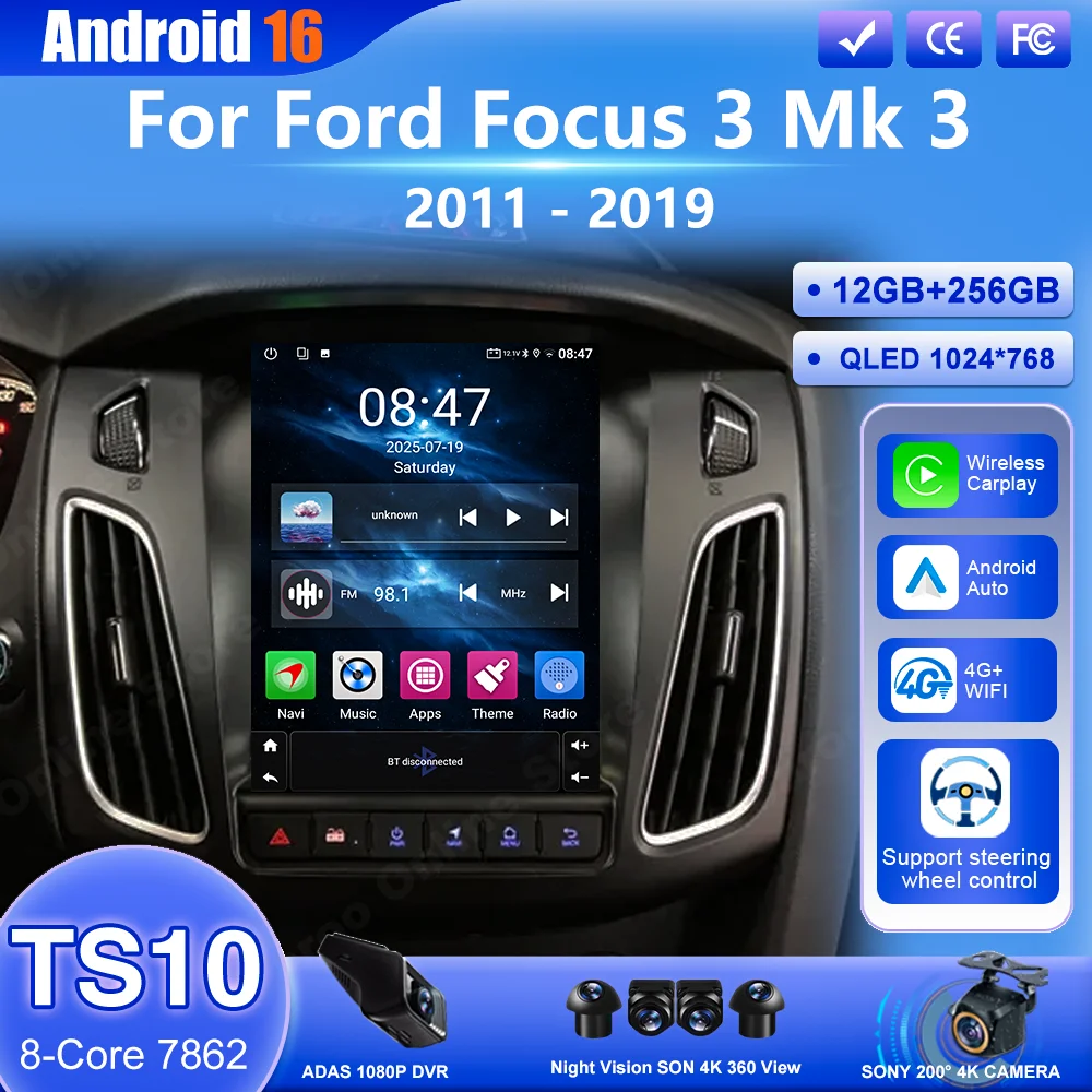 Android 16 Radio estéreo para coche para Ford Focus 3 Mk 3 2011 2012 - 2019 Auto GPS reproductor Multimedia 2Din inalámbrico Carplay 4G WiFi BT