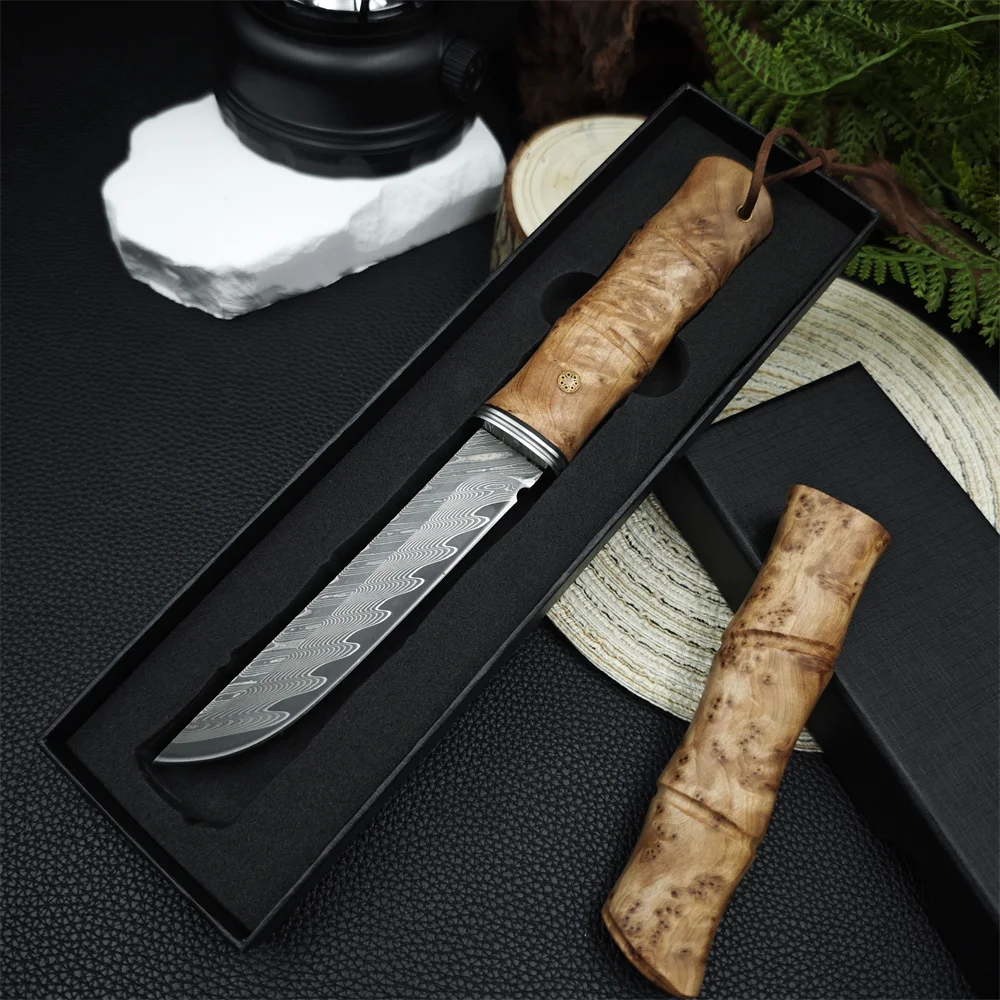 Couteau de poche tactique de chasse, lame damas VG10 de haute dureté, poignées en bois d'ombre, auto-défense, Camping, outils EDC portables